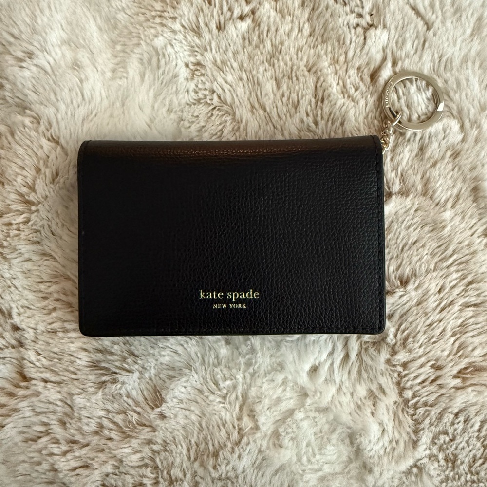 Kate Spade Black Leather Card Holder with Gold Keyring